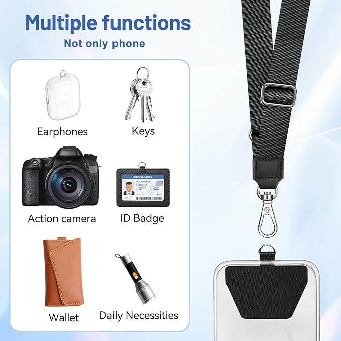 Doormoon Phone Lanyard Tether, Universal Neck Strap with Patch for Phone Case Wallet ID Badge Holder Phone Lanyard Crossbody for Most Smartphones, 2 Pack, Black Blue