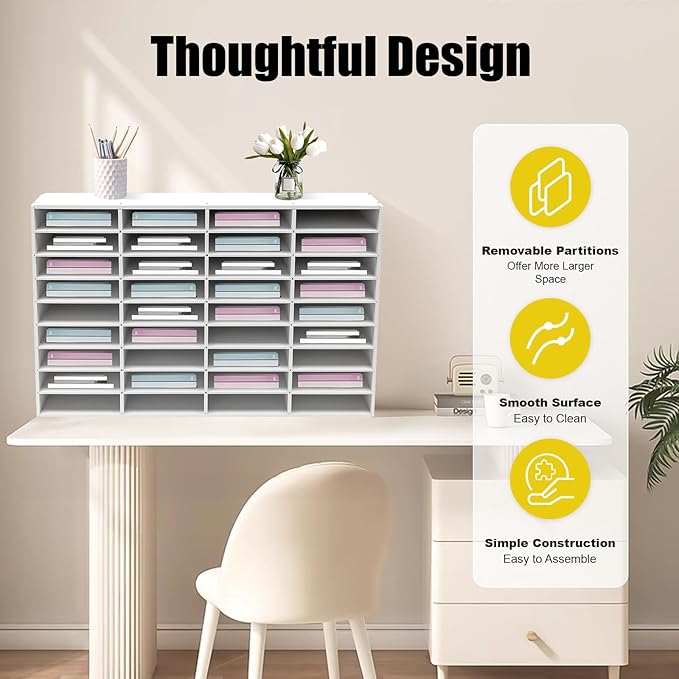 36 Slots Mail Sorters for Office, PVC Literature Organizer with Removable Shelves, Door-Less Mail Center Paper Storage Cabinet for Files Magazines Documents, 9.3 * 2.4in Each Slot (36 Slots - White)