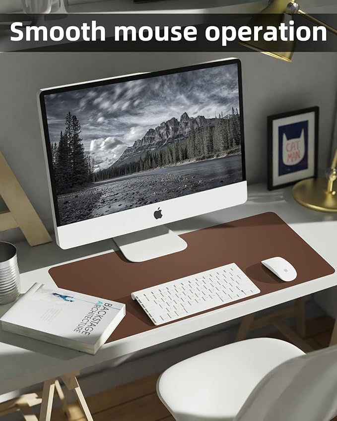 Leather Desk Pad Protector - Non-Slip PU Laptop Mat for Office/Home - Waterproof Writing Pad (31.5"x15.7", Brown)
