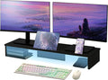 Qupui Dual Monitor Stand Riser with LED Lights and Phone Tablet Holder, 35.8in Large Monitor Stand for Desk, Computer Monitor Stand for 2 Monitors, Desktop Shelf Organizer for Laptop, Printer, TV