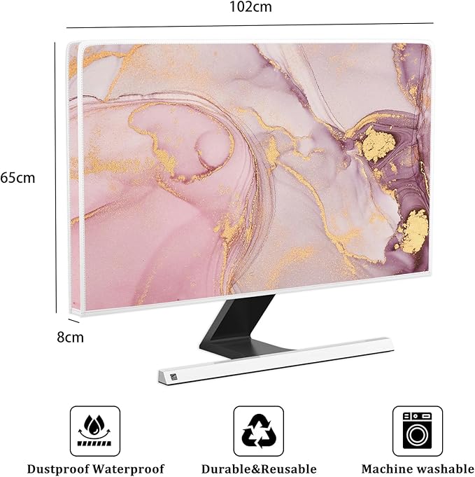Baocicco Pink Gold Marble Waterproof Screen TV Cover 40, 41, 42，43 Inch Decorative Modern Television Cover for Home TV Screen Texture Dust Proof Monitor Covers for Television Screen LED LCD OLED TVs