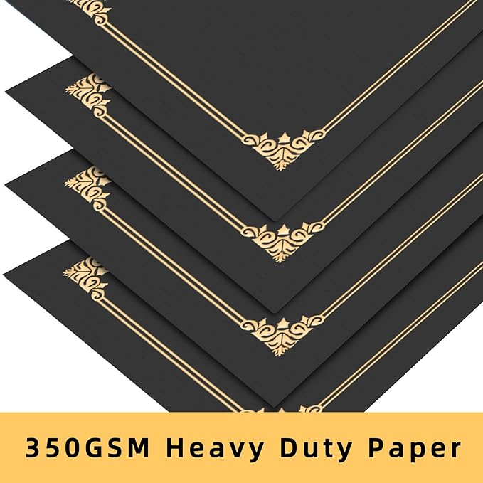 HAUTOCO 10 Pcs Certificate Holders, Black Diploma Folders Document Covers with Gold Foil Border for Letter Size 8.5x11 Cardstock, Award, Graduation