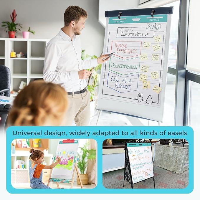FAHKNS Lined Sticky Easel Pad，Large 25x30 Inch Self-Adhesive Teacher'S Flip Chart Paper, Easel Pad with Dry Erase Surface for Classroom/Office, White, 30 Sheets/Pad, 6 Pads/Pack