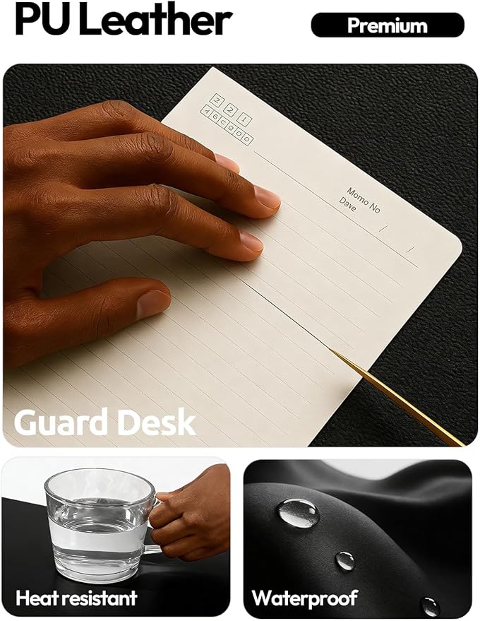 YSAGi Leather Desk Protector, Office Mat, Large Mouse Mat, Non-Slip PU Leather Blotter, Laptop Pad, Waterproof Writing Pad for Office and Home (Black, 47" x 17")