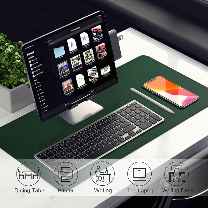 Leather Desk Pad Protector, 39.4'' X 17'' Large Mouse Pad, Office Desk Mat, Non-Slip PU Leather & Suede Base Desk Blotter, Laptop Desk Pad, Desktop Mat for Office Home, Blackish Green