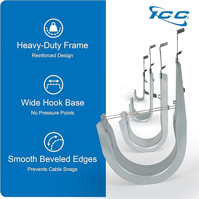 ICC Batwing J Hook 1 5/16” Without Retainer Clip - Galvanized Steel Cable Management Hooks for Hanging Cable to Hanger Wire and Threaded Rod - Rust-Resistant, EIA and TIA Compliant, 1 5/16 in 25 Pack