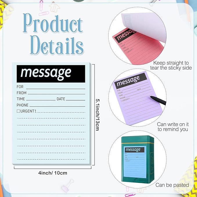Geyee 9 Pieces Telephone Message Sticky Notes Pads 4 x 5 Inch Assorted Neon Colors Sticky Notes Urgent Self Stick Notepads for Work Call, Office Supplies, 50 Sheets/Pack(Soft Colors)