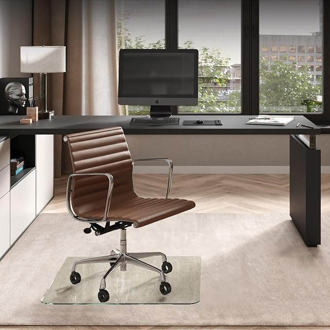 Vitrazza Glass Chair Mat 36” x 36” Superior ¼" Thick, Chiaro Standard Clear, Certified Tempered Safety Glass, Delivers a Smooth Glide, Protects Carpet or Wood, Beautiful in Home or Office.