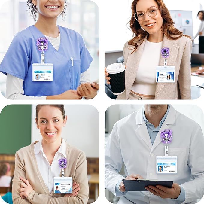 It's Probably Fine Funny Cowboy Skeleton Nurse Badge Reel, Cute Radiology X-ray Retractable ID Card Badge Holder, Name Tag Badge Clip for RN Nurse Nursing Student Radiologist Doctor Medical Workers