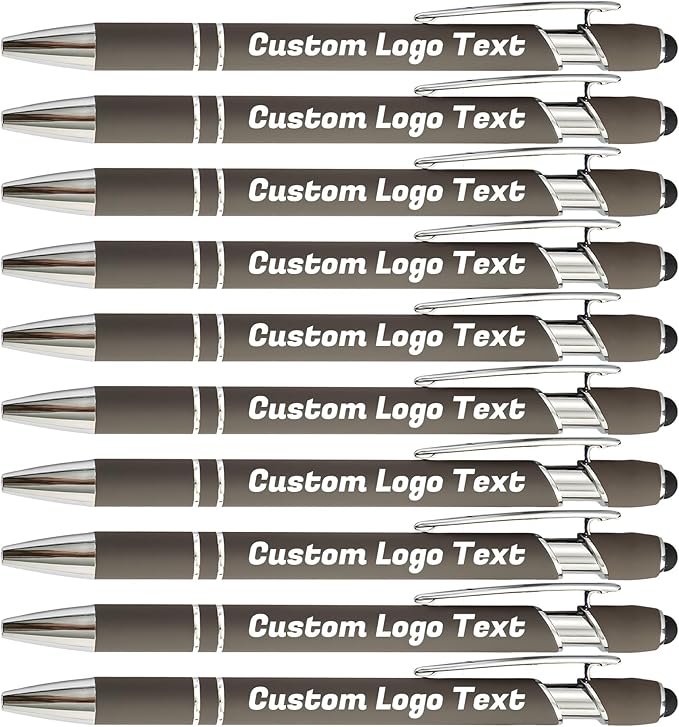 HEYZARDA Personalized Pens with Name Text Logo Custom Ballpoint Pen for Business Office Events with Stylus for Touchscreen 20 Pcs Grey