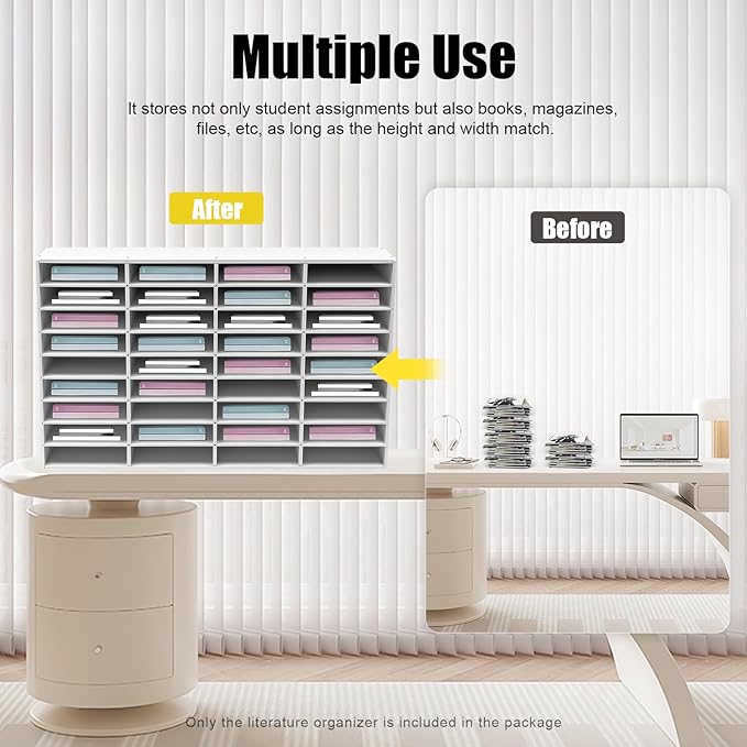 36 Slots Mail Sorters for Office, PVC Literature Organizer with Removable Shelves, Door-Less Mail Center Paper Storage Cabinet for Files Magazines Documents, 9.3 * 2.4in Each Slot (36 Slots - White)