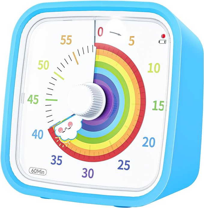 Yunbaoit Visual Timer with Protective Case, Rainbow Disk 60 Minute Countdown Timer for Kids and Adults, Silent Time Management Tool(Blue Rainbow)