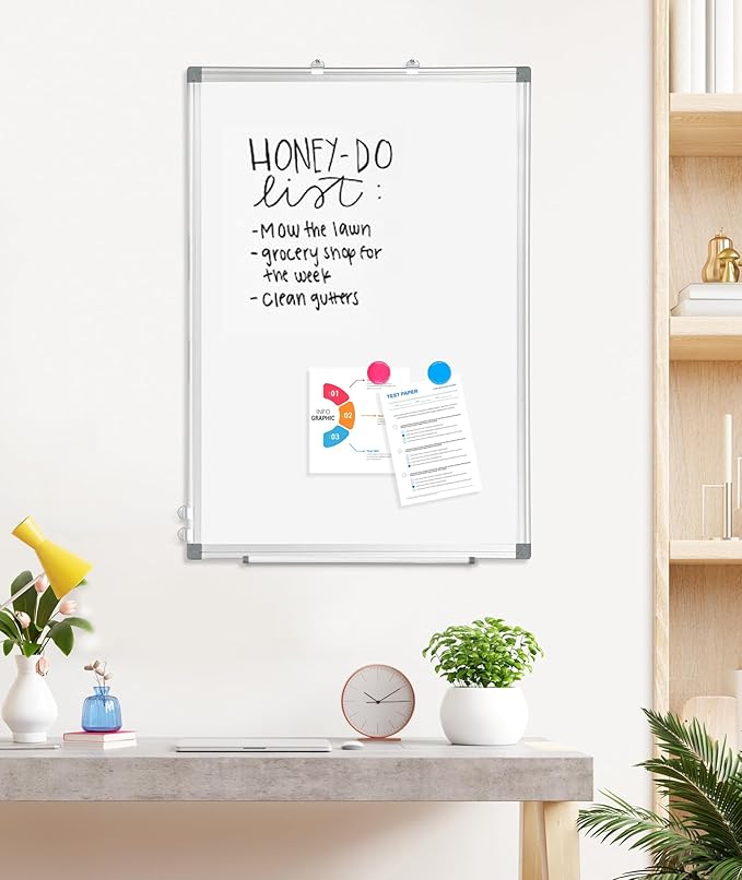 AMUSIGHT 4 Pack Double-Sided Magnetic Whiteboard, 24" x 18" Dry Erase Board, Aluminum Frame White Board for Wall, Hanging Mounting White Board Dry Erase Marker Board for Office, School, Home