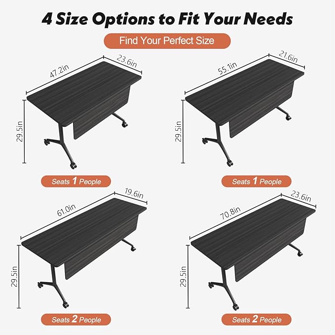 Goakwwuz Conference Room Table, Folding Conference Tables,Thicken Grey Tabletop,Flip Top Wooden Seminar Meeting Room Table for Conference Room Offices (6, BlackWoodGrain, 55.1”)