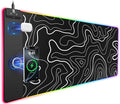 Mouse Pad with Magnetic Wireless Charging, Large Desk Pad Protector, RGB Black Mousepad Desk Mat with 15W Fast Charger, 4mm Thick Non-Slip, Waterproof Laptop Writing Pad for Office, Home, Gaming