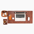 Node Leather - Genuine Leather Desk Mat (32" x 16"), Desk Organizer & Cup Coaster - Leather Office Set - Premium Handmade Office Accessories for Elegant Workspace - Brown
