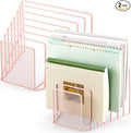 2 Pcs 7 Section Incline File Sorter Metal Wire Mesh File Rack for Desktop Letter Sorter for Magazine Folder Book Organizer Home Office School Paper Mail Desk Storage Holder (Pink)