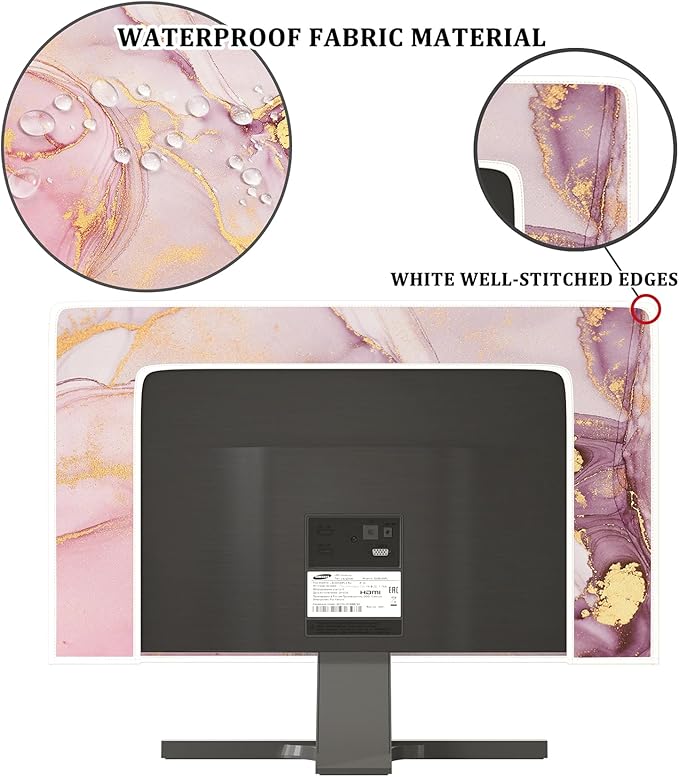 Baocicco Pink Gold Marble Waterproof Screen TV Cover 55 Inch Decorative Modern Television Cover for Home TV Screen Texture Dust Proof Monitor Covers for Television Screen LED LCD OLED TVs