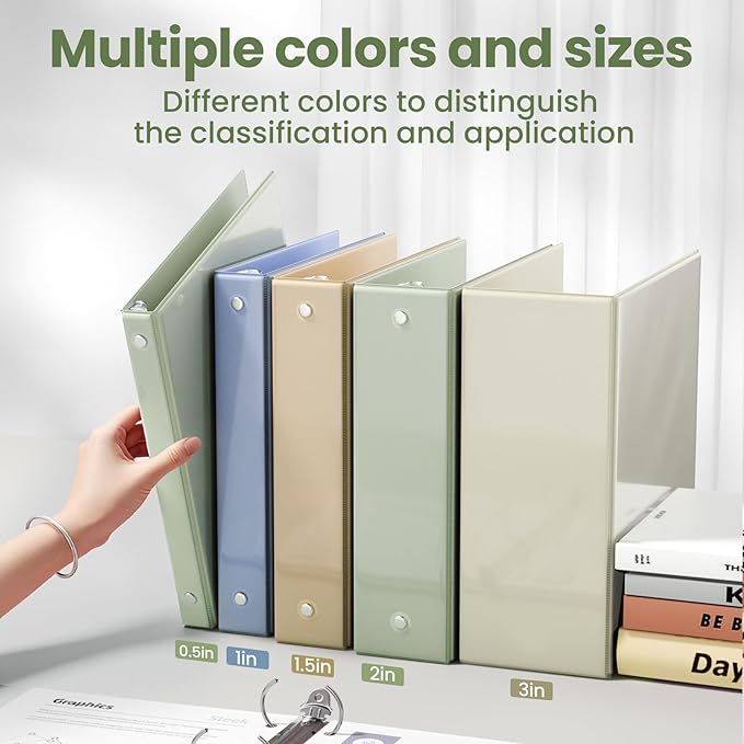 SUNEE 3 Ring Binder 3 Inch 1 Pack, Clear View Binder Three Ring PVC-Free (Fit 8.5x11 Inches) for School or Office Supplies, Sage Green