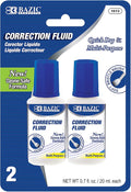 BAZIC Products Correction Fluid (0.7 oz / 20 ml), Soft Bristle Brush Applicator, Instant Corrections Pen White Out Wipe Out Liquid (2/Pack), 1-Pack