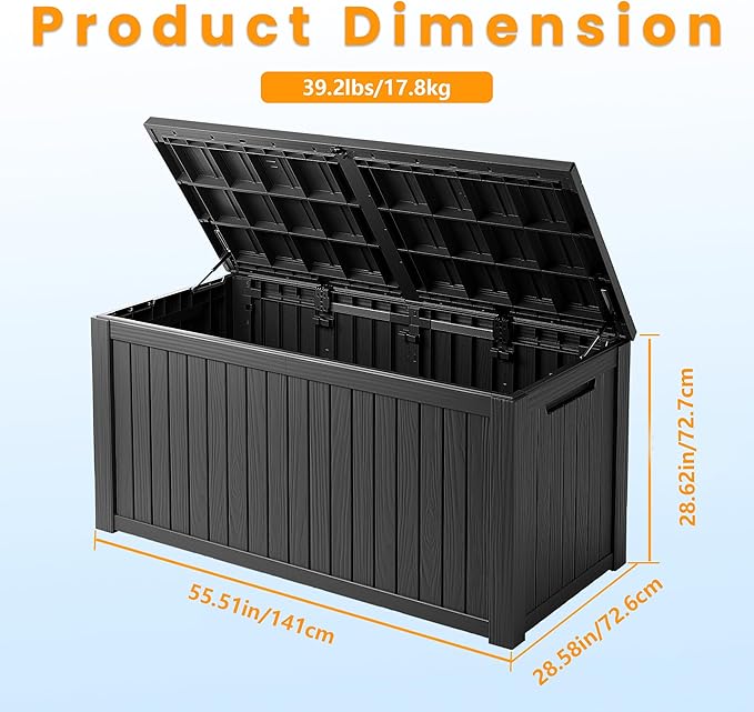 Decksplore Outdoor Storage Box Waterproof, 200 Gallon Lockable Resin Large Deck Box, Patio Storage Bin for Pool Accessories Cushion Furniture, Garden Tools, UV-Resistant Outside Delivery, Black