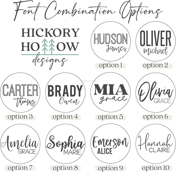 Custom Round Nursery Name Sign, Personalized Wooden Wall Plaque, 12" 18" 24" 30" 3D Wall Art for Children & Kids Rooms, Baby Shower, Hickory Hollow Designs (Hannah Claire)