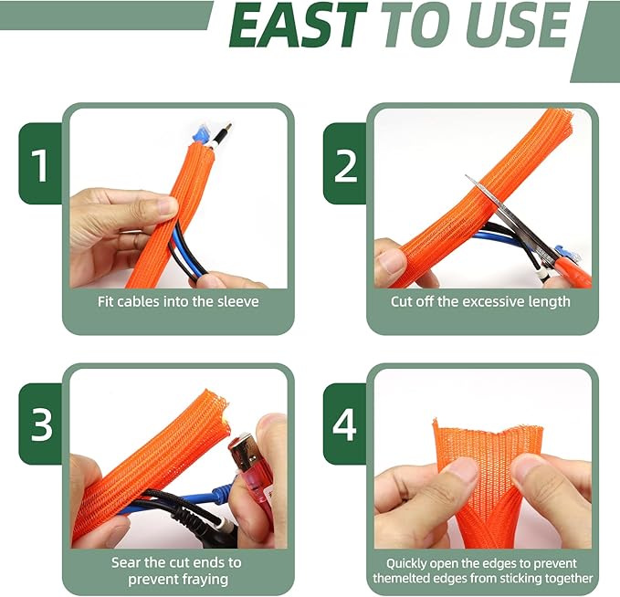 Split Wire Loom Tubing, Cable Protector Sleeve, Braided Cable Management for TV/Computer/Home Theater/Engine Bay, Cord Protectors from Pets No Chew (Orange, 1/2"-25ft)