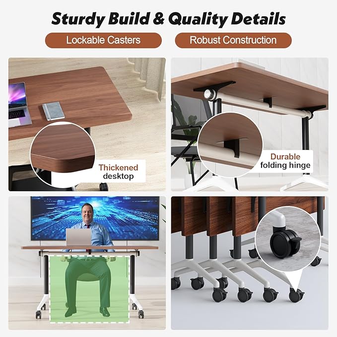 Goakwwuz Conference Room Table, Folding Conference Tables,Thicken Grey Tabletop,Flip Top Wooden Seminar Meeting Room Table for Conference Room Offices (8, Walnut, 70.8”)