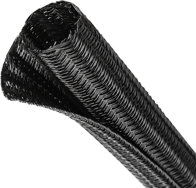 Split Wire Loom Tubing, Cable Protector Sleeve, Braided Cable Management for TV/Computer/Home Theater/Engine Bay, Cord Protectors from Pets No Chew (Black, 1/8"-25ft)