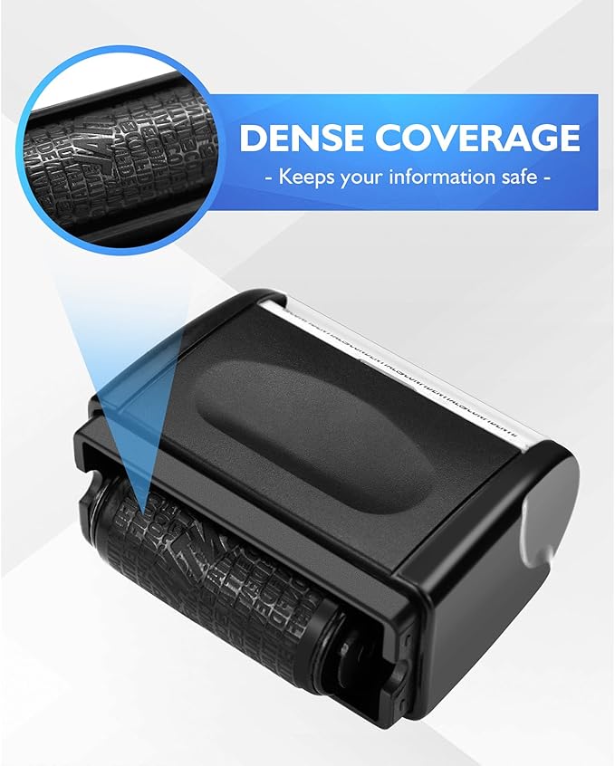 Identity Theft Protection Roller Stamp, 1 Refill Ink - Confidential Roller Stamp for Identity Protection & Security Stamps- Blocking Out Privacy Information and Guard Your Address and ID