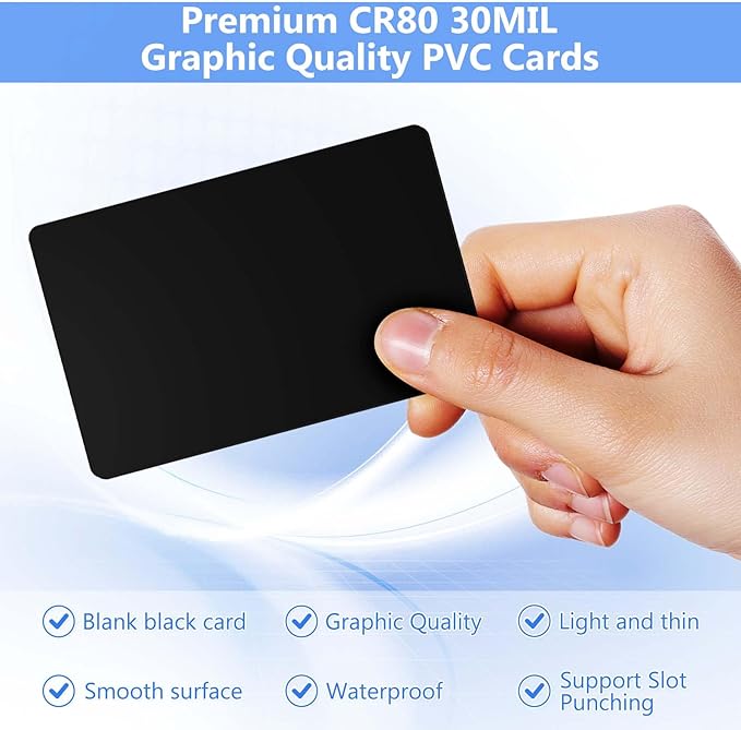 55 Pack - Premium Blank PVC Cards for ID Badge Printers - Premium Quality Black CR80 30 Mil (CR8030) by KLMNDUO - Compatible with Most Photo ID Badge Printers(Black)
