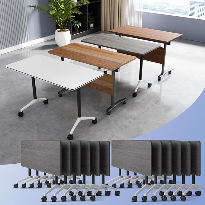 Conference Table Flip Top Mobile Conference Room Tables,Folding Conference Table with Wheels,Large Meeting Training Seminar Table Saving Space for Office Classroom(12C,55.1'')
