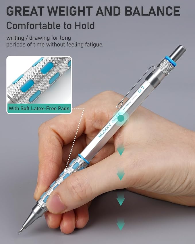 Nicpro Blocky Gear Art Mechanical Pencil Set with Case, 36PCS Metal Mechanical Pencils 0.5, 0.7, 0.9mm & 2mm Lead Holder for Drawing Sketching with 20 Tubes (6B 4B 2B HB 2H 4H Colors) Lead Refills