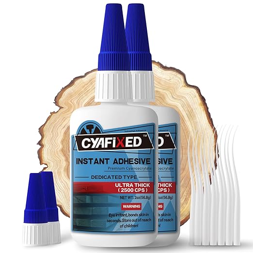 CYAFIXED Professional Grade Cyanoacrylate Super Glue, Ultra Thick Viscosity CA Glue for Woodworking, 4 oz. Value Pack - Instant Adhesive for Woodworking, Gap Filling, Heavy Duty Wood Bonding