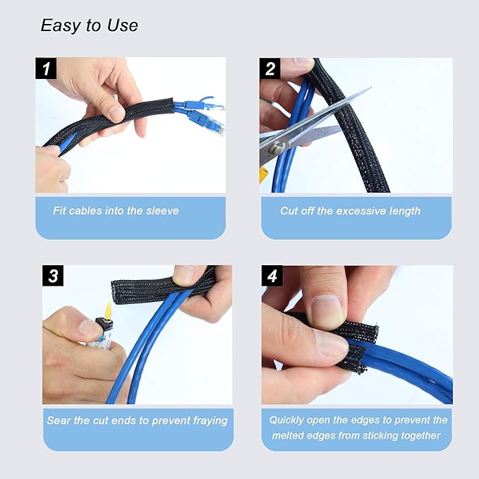 CrocSee 25ft - 1.25 inch Braided Cable Management Sleeve Cord Protector - Self-Wrapping Split Wire Loom for TV/Computer/Home Theater/Engine Bay - Black