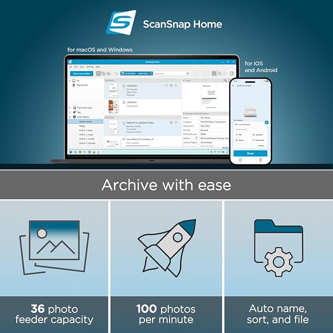 ScanSnap iX2500 Photo Edition Wireless or USB High-Speed Cloud Enabled Photo, Document & Receipt Scanner with Large 5" Touchscreen for Mac or PC, Black