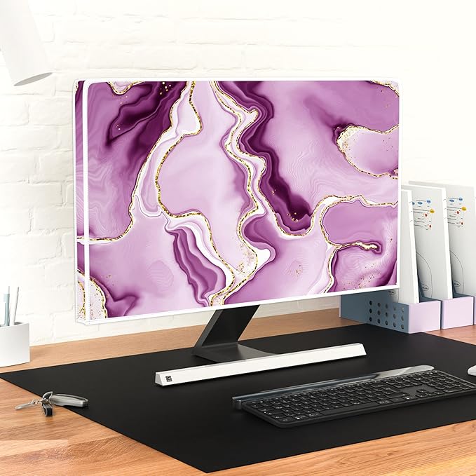 Baocicco Violet Gold Marble Waterproof Weatherproof and Dust-Proof TV Screen Cover 80 Inch for Home Office Creative TV Covers for TVs Screen Anti-Static Dustproof Protective
