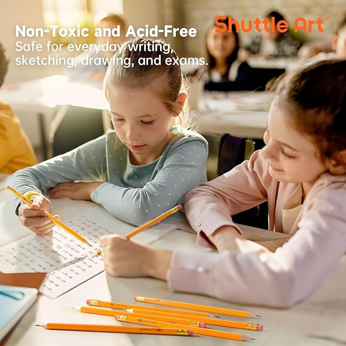 Shuttle Art Wood-Cased #2 HB Pencils, 600 Pack Sharpened Yellow Pencils with Erasers, Bulk Pack Graphite Pencils for School and Teacher Supplies, Writing, Drawing and Sketching