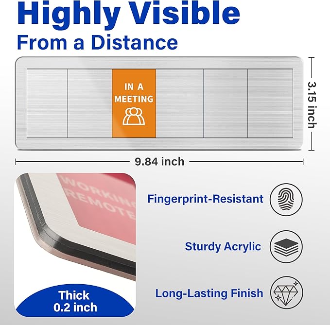 Office Door Signs with 5 Printed Status Options – Do Not Disturb, Out of Office, In a Meeting, Please Knock, Work from Home – Includes Custom Personalized Blank Sticker for Privacy Workspace or Studio Available and Away