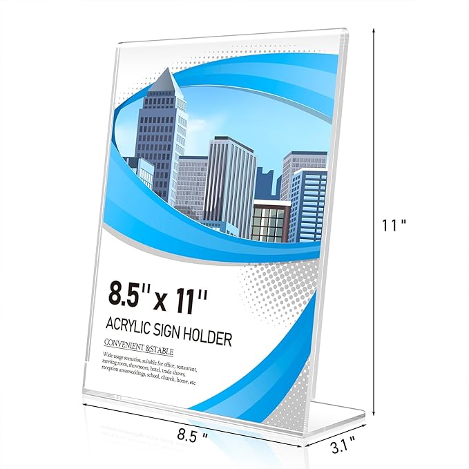 Eocnrhe Acrylic Sign Holder 8.5 x 11 12 Pack, Double-Sided Clear Sign Holder Plastic Stands for Display, Table Sign Stands, L Shape Flyer Holder