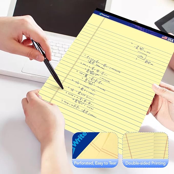 WritePads Legal note pads 8.5"x14" Legal Pads,Wide Ruled,Canary Paper,12 Pack,50 Sheets Per Writing Pad,Micro perforated Writing Pad,BL-LCY50W-12PAD