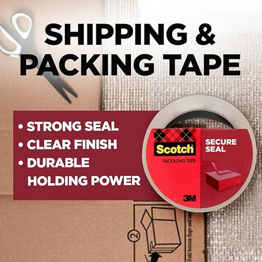 Scotch Secure Seal Packaging Tape, Packing Tape for Shipping and Moving, 1.88 in x 54.6 yd, 6-Pack