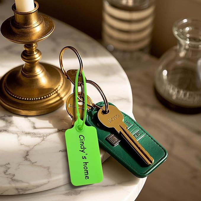 50 Green Blank Plastic Tags for Labeling Waterproof Hanging Labels Writable Tags Seal Plastic Marking Label for Clothes Bags Keys Inventory with One Marker Pen