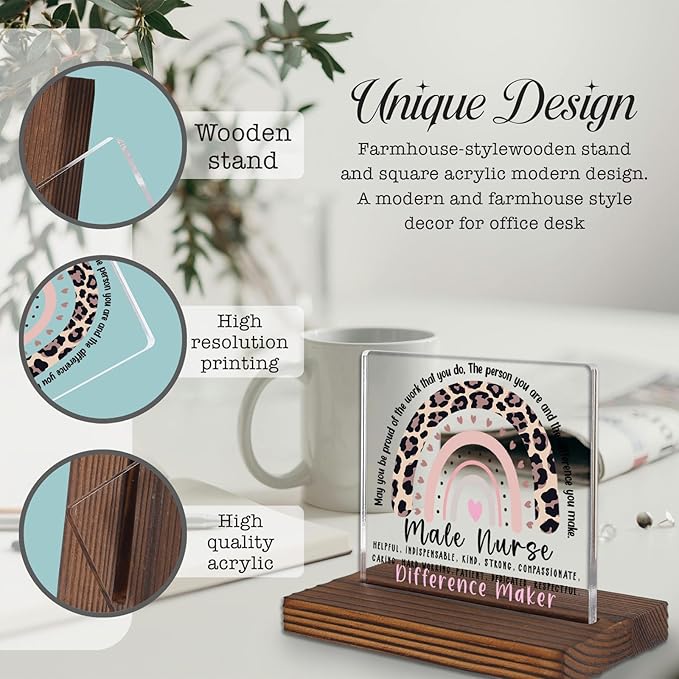 Male Nurse Gift Desk Sign, Appreciation Thank You Plaque for Nursing Professionals, Inspirational Office Decor for Male Nurses Recognition Graduation Birthday Holiday Gift PA102