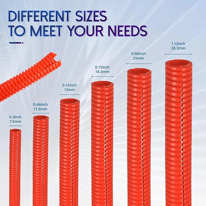 Split Wire Loom Tubing, 10,25ft Cord Protectors from Pets No Chew, Flexible Wire Covers Cord Protectors, Protective Split Cable Sleeve for Automotive Home Industrial Wires(Red, 0.51inch-25ft)