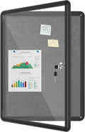 Mifuro 26"x20" Enclosed Bulletin Board, Lockable Weather-Resistant Aluminum Cork Noticeboard for School & Office, Black Frame w/Grey Flet