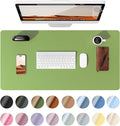 YSAGi Leather Desk Protector, Office Mat, Large Mouse Mat, Non-Slip PU Leather Blotter, Laptop Desk Pad, Waterproof Writing Pad for Office and Home (Leaf Green, 35.4" x 17")