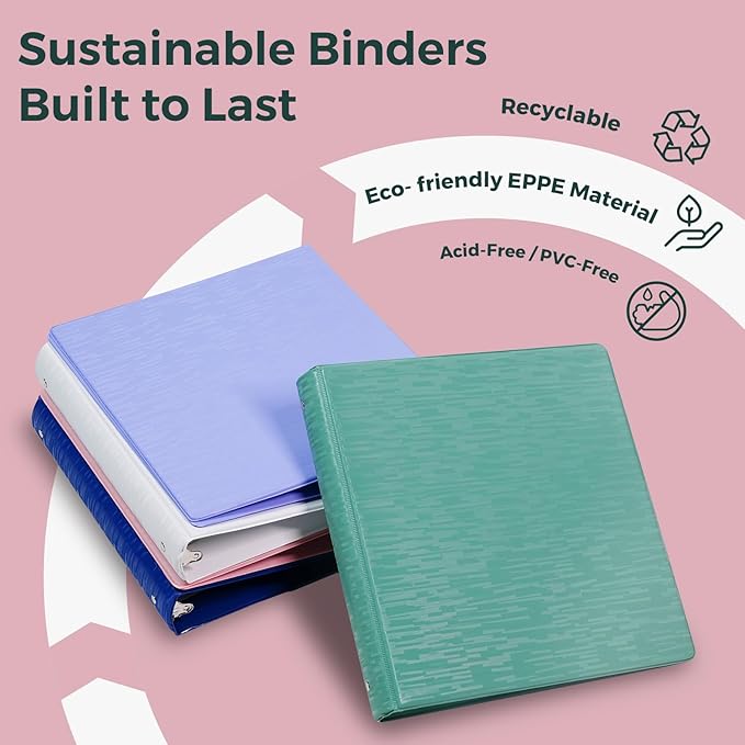POPRUN 3 Ring Binder 1 Inch, PVC-Free, Holds 175 Sheets of 8.5 x 11 Paper, Extra Durable Organizer with 2 Pockets for School & Office, Heavy-Duty, 1 Pack, Prussian Blue