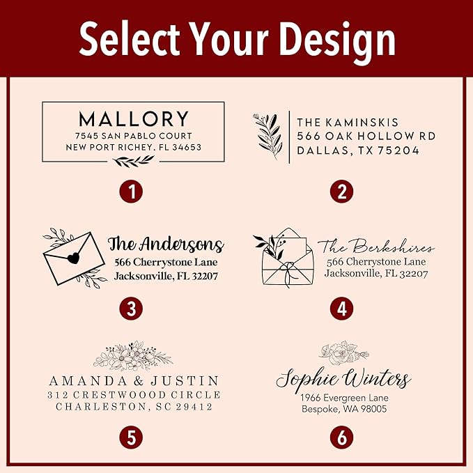 Custom Floral Address Stamp | Choose from 12 Designs | Multiple Ink Color Options | Envelope Return Address Stamp for Couple or Family (Design 3, Large)