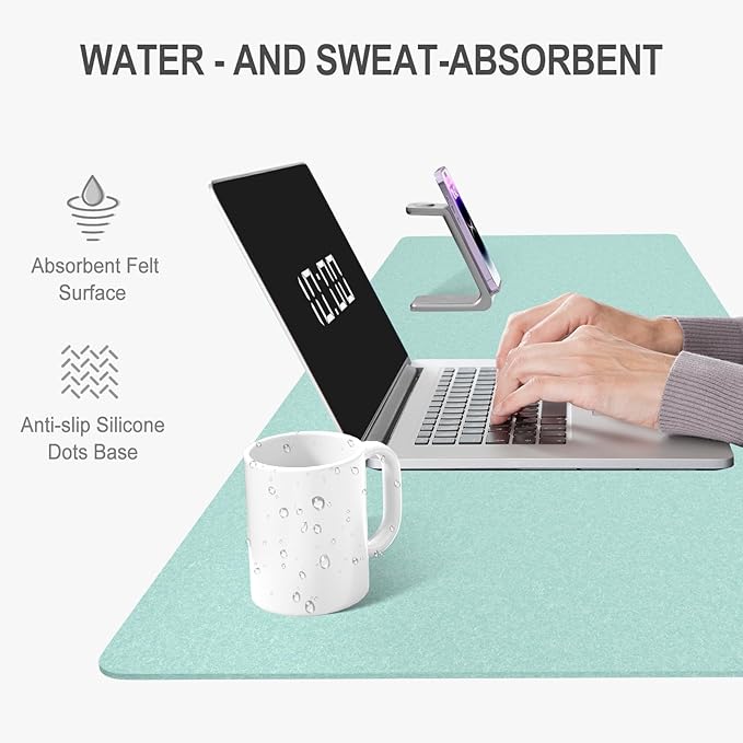 Auhoahsil Felt Desk Mat, Minimalist Large Mouse Pad XXL 35.5 x 15.7 in, Desk Matt for Desktop, Keyboard, Laptop, Computer, Office, Work from Home, Gaming, Light Green